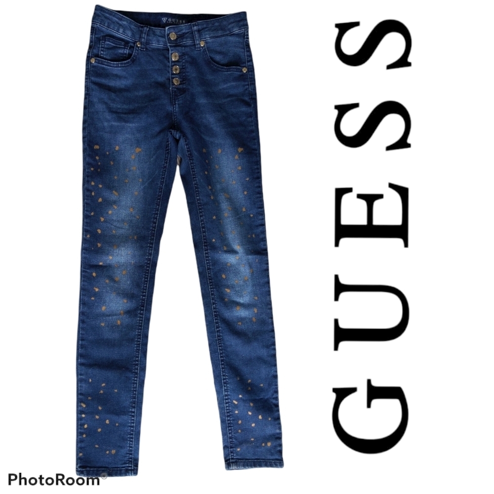GUESS Girls Super Skinny Fit Gold Splatter Jeans Size 12